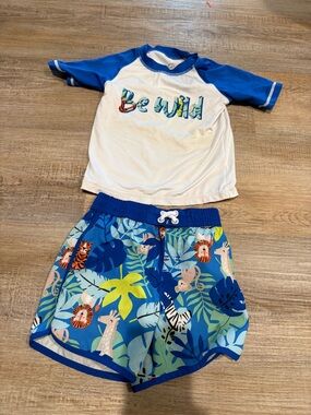 Kids Blue & White 'Be Wild' Swim Set
